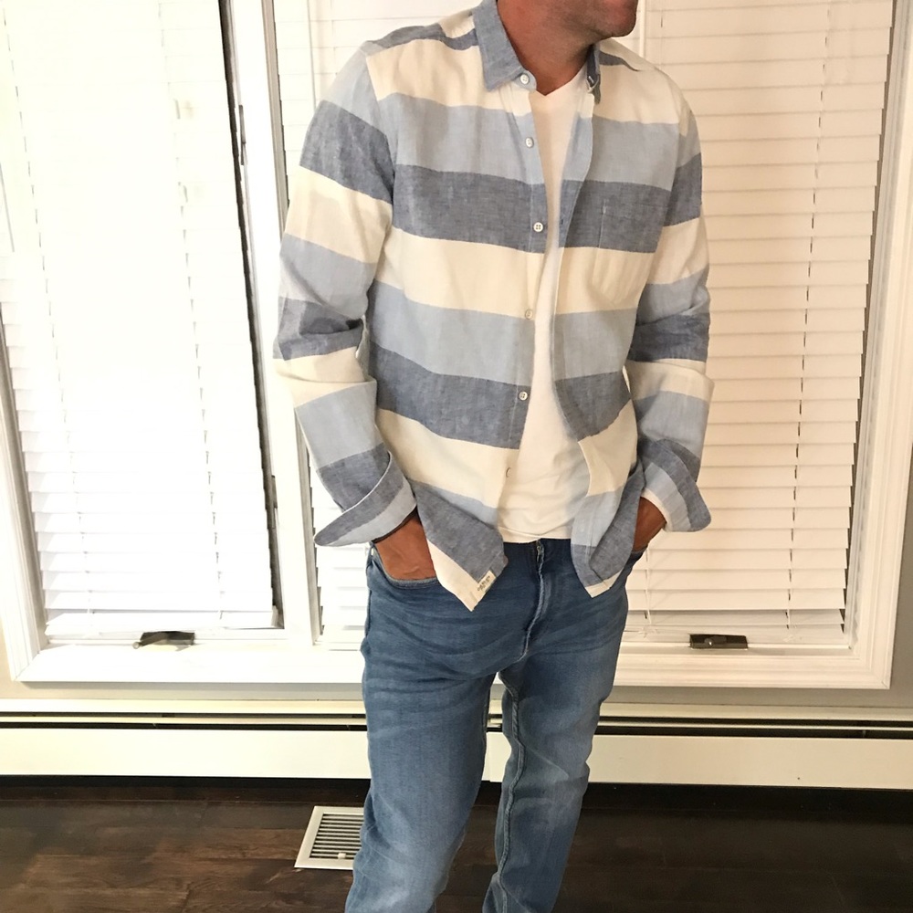 Civil Society linen blend stripe button down shirt